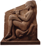 Greek sculpture showing a girl plays the Aulos (460-470 BC) in Museo Nazionale, Rome