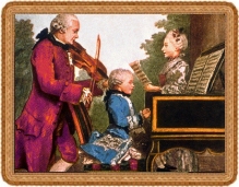 Leopold Mozart with his 2 kids - Wolfgang and Anna (1764) Louis de Carmontelle, National Library in Paris